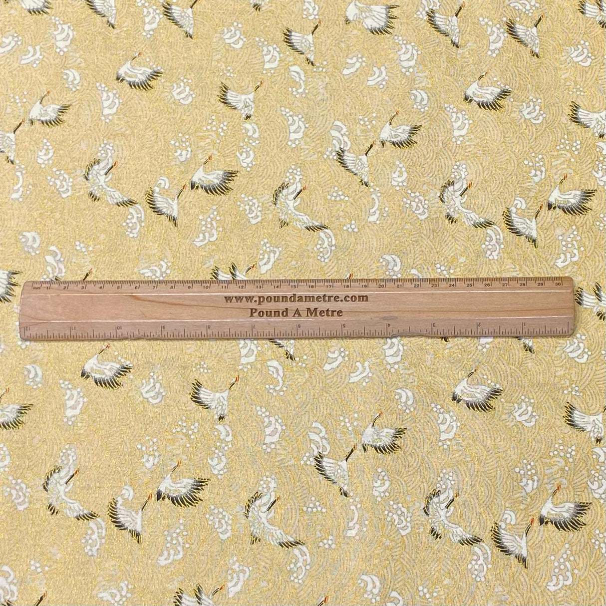Pound A Metre Per Metre Per Metre Oriental Gold Foil Printed Cotton - 55" Wide (Cream Swan)