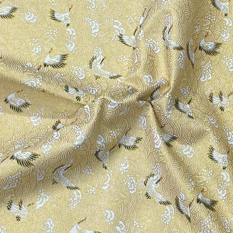 Pound A Metre Per Metre Per Metre Oriental Gold Foil Printed Cotton - 55" Wide (Cream Swan)