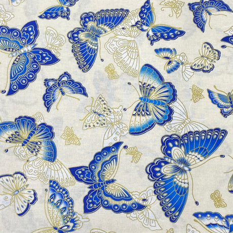 Pound A Metre Per Metre Per Metre Oriental Gold Foil Printed Cotton - 55" Wide (Ivory Butterfly)