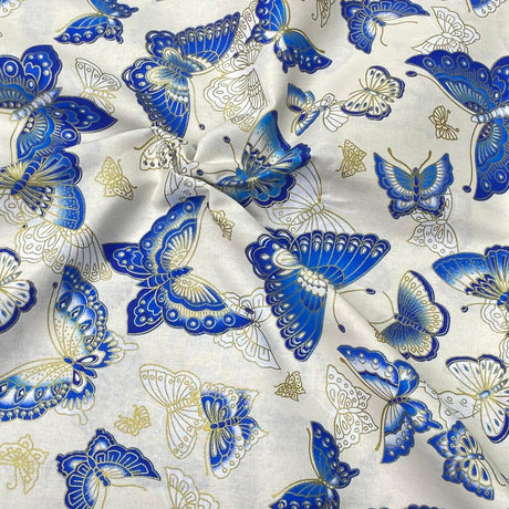 Pound A Metre Per Metre Per Metre Oriental Gold Foil Printed Cotton - 55" Wide (Ivory Butterfly)