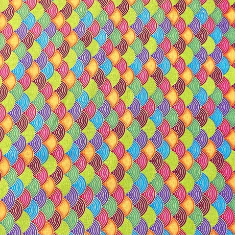 Pound A Metre Per Metre Per Metre Oriental Gold Foil Printed Cotton - 55" Wide (Multicolour Waves)