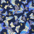 Pound A Metre Per Metre Per Metre Oriental Gold Foil Printed Cotton - 55" Wide (Navy Butterfly)