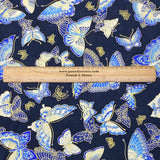 Pound A Metre Per Metre Per Metre Oriental Gold Foil Printed Cotton - 55" Wide (Navy Butterfly)