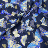 Pound A Metre Per Metre Per Metre Oriental Gold Foil Printed Cotton - 55" Wide (Navy Butterfly)