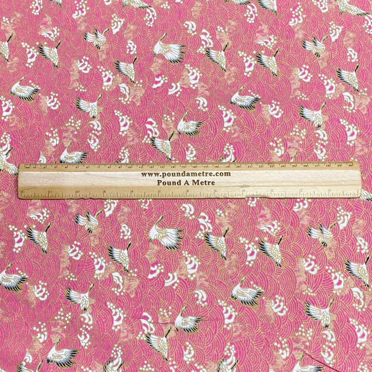 Pound A Metre Per Metre Per Metre Oriental Gold Foil Printed Cotton - 55" Wide (Pink Swan)