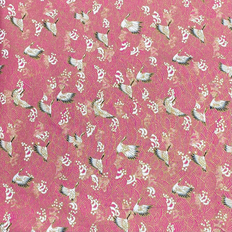 Pound A Metre Per Metre Per Metre Oriental Gold Foil Printed Cotton - 55" Wide (Pink Swan)