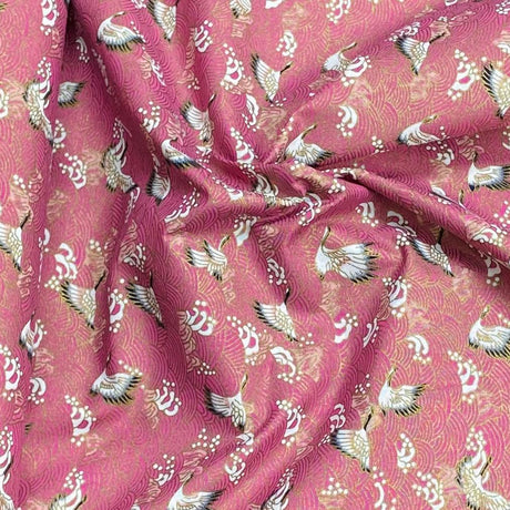 Pound A Metre Per Metre Per Metre Oriental Gold Foil Printed Cotton - 55" Wide (Pink Swan)