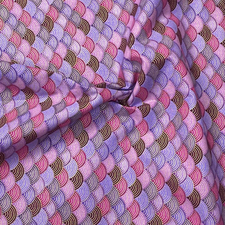 Pound A Metre Per Metre Per Metre Oriental Gold Foil Printed Cotton - 55" Wide (Purple Waves)