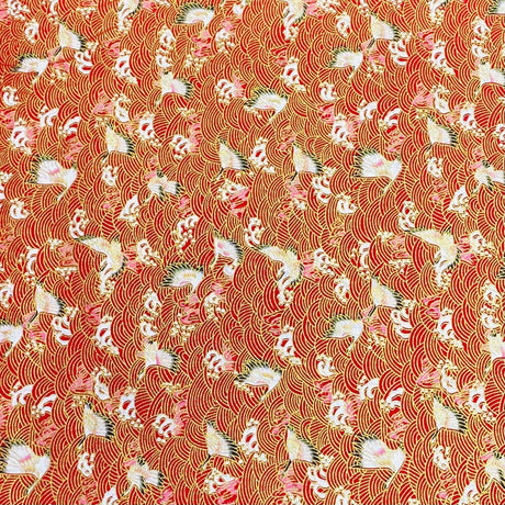 Pound A Metre Per Metre Per Metre Oriental Gold Foil Printed Cotton - 55" Wide (Red Swan)