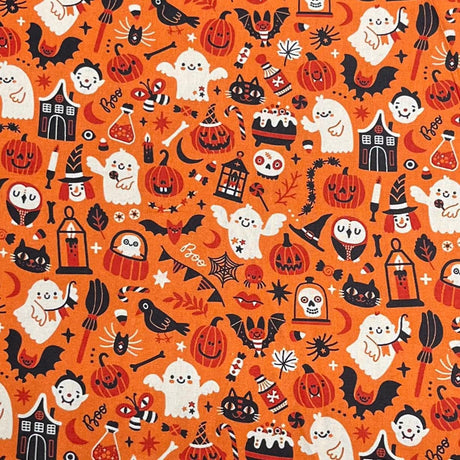 Pound A Metre Per Metre Premium Digital Printed Halloween Cotton 45'' Wide (Ghost)