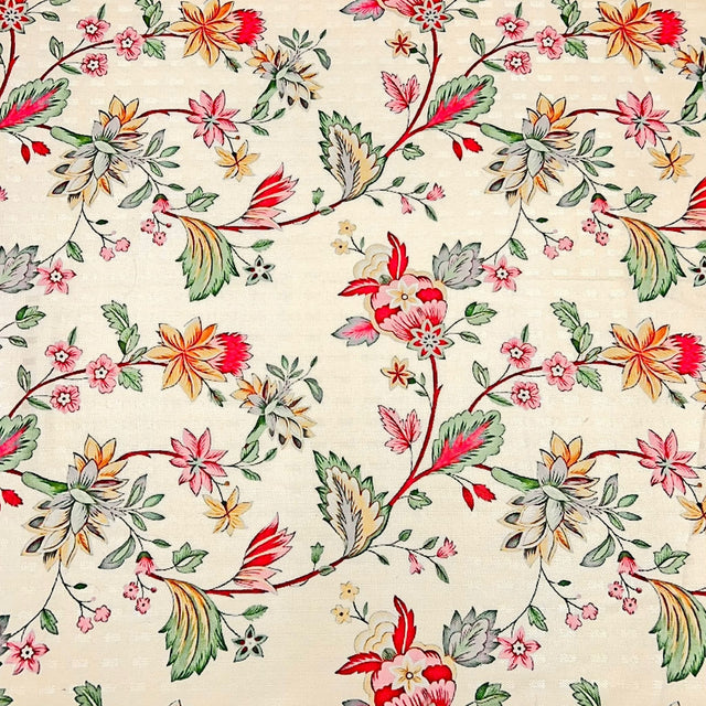 Pound A Metre Per Metres Per Metre Printed Cashmere Effect Crepe Fabric- 45" Wide (Cream Garden)