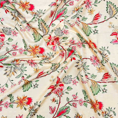Pound A Metre Per Metres Per Metre Printed Cashmere Effect Crepe Fabric- 45" Wide (Cream Garden)