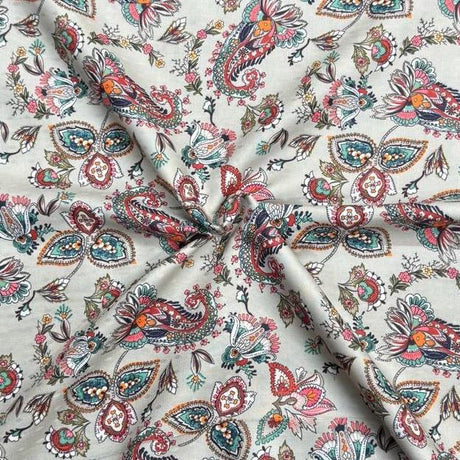 Pound A Metre Per Metre Printed Cashmere Effect Crepe Fabric- 45" Wide (Grey Paisley)