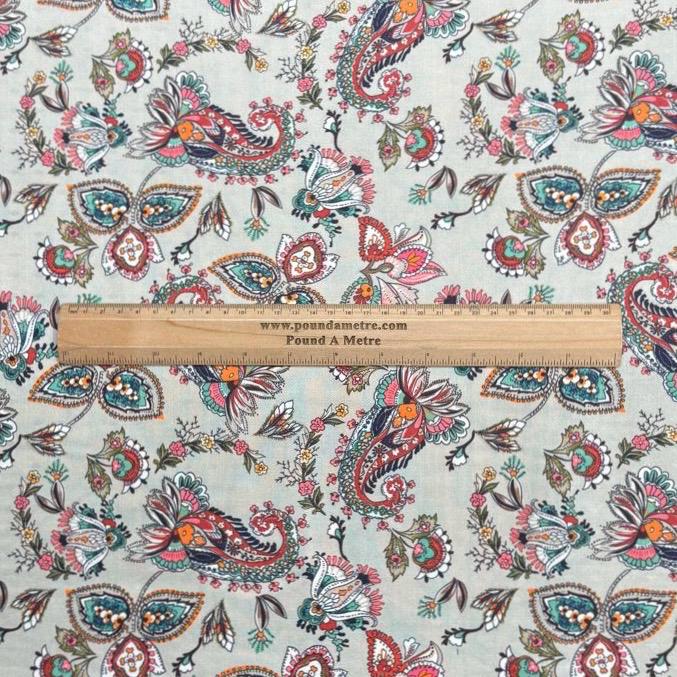 Pound A Metre Per Metre Printed Cashmere Effect Crepe Fabric- 45" Wide (Grey Paisley)