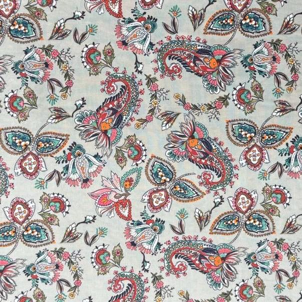 Pound A Metre Per Metre Printed Cashmere Effect Crepe Fabric- 45" Wide (Grey Paisley)