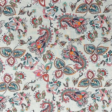 Pound A Metre Per Metre Printed Cashmere Effect Crepe Fabric- 45" Wide (Grey Paisley)