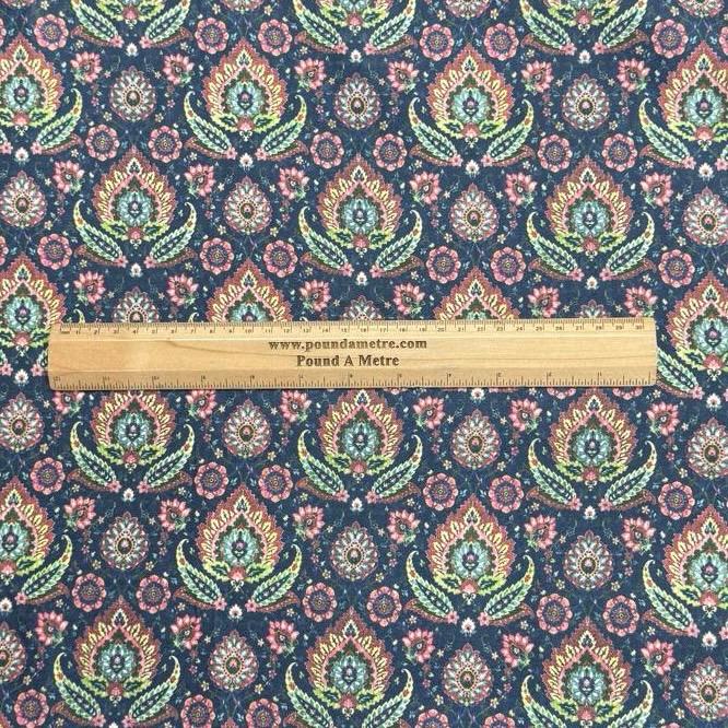 Pound A Metre Per Metre Printed Cashmere Effect Crepe Fabric- 45" Wide (Navy Bloom)