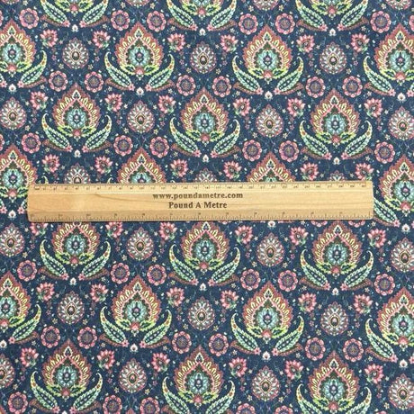 Pound A Metre Per Metre Printed Cashmere Effect Crepe Fabric- 45" Wide (Navy Bloom)