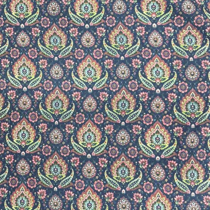 Pound A Metre Per Metre Printed Cashmere Effect Crepe Fabric- 45" Wide (Navy Bloom)