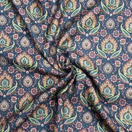 Pound A Metre Per Metre Printed Cashmere Effect Crepe Fabric- 45" Wide (Navy Bloom)