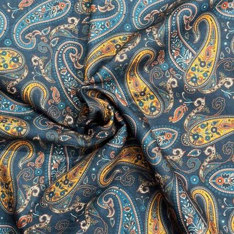 Pound A Metre Per Metre Printed Cashmere Effect Crepe Fabric- 45" Wide (Navy Paisley)