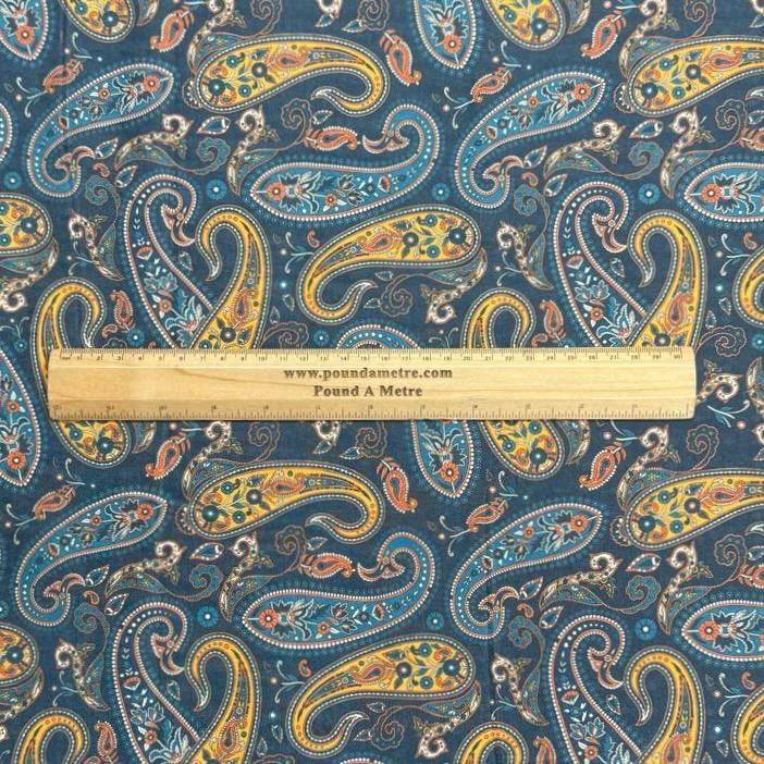 Pound A Metre Per Metre Printed Cashmere Effect Crepe Fabric- 45" Wide (Navy Paisley)