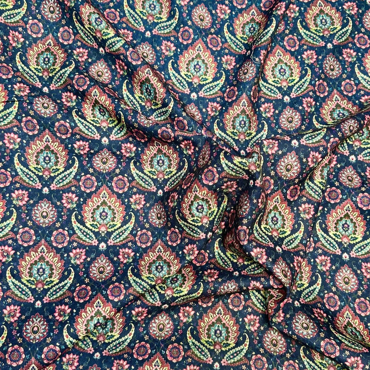 Pound A Metre Per Metre Per Metre Printed Cashmere Effect Crepe Fabric- 45" Wide (Navy)