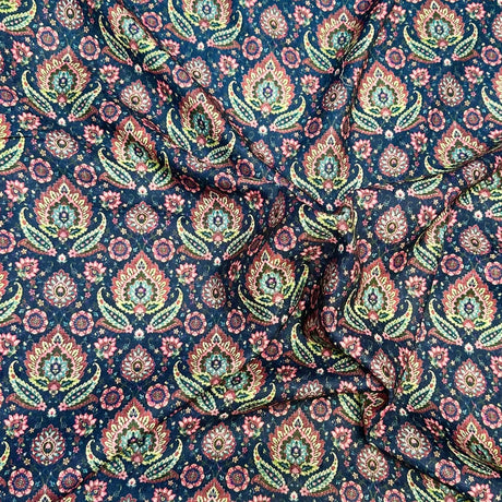 Pound A Metre Per Metre Per Metre Printed Cashmere Effect Crepe Fabric- 45" Wide (Navy)