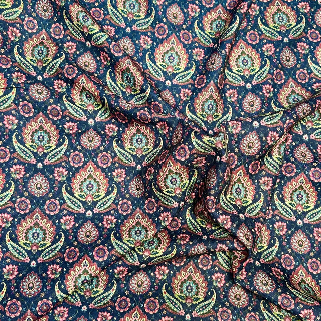 Pound A Metre Per Metre Per Metre Printed Cashmere Effect Crepe Fabric- 45" Wide (Navy)