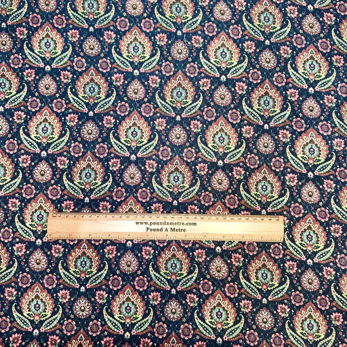 Pound A Metre Per Metre Per Metre Printed Cashmere Effect Crepe Fabric- 45" Wide (Navy)