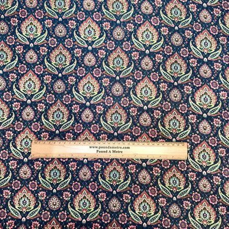 Pound A Metre Per Metre Per Metre Printed Cashmere Effect Crepe Fabric- 45" Wide (Navy)