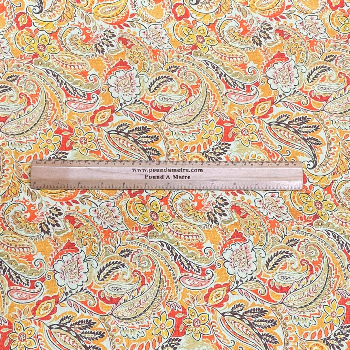 Pound A Metre Per Metre Per Metre Printed Cashmere Effect Crepe Fabric- 45" Wide (Orange Paisley)
