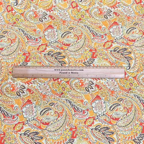 Pound A Metre Per Metre Per Metre Printed Cashmere Effect Crepe Fabric- 45" Wide (Orange Paisley)