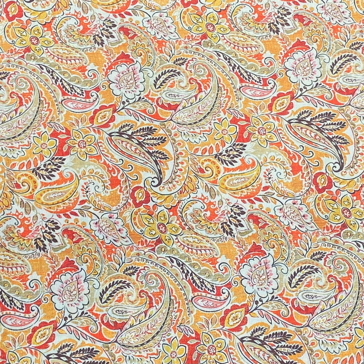Pound A Metre Per Metre Per Metre Printed Cashmere Effect Crepe Fabric- 45" Wide (Orange Paisley)