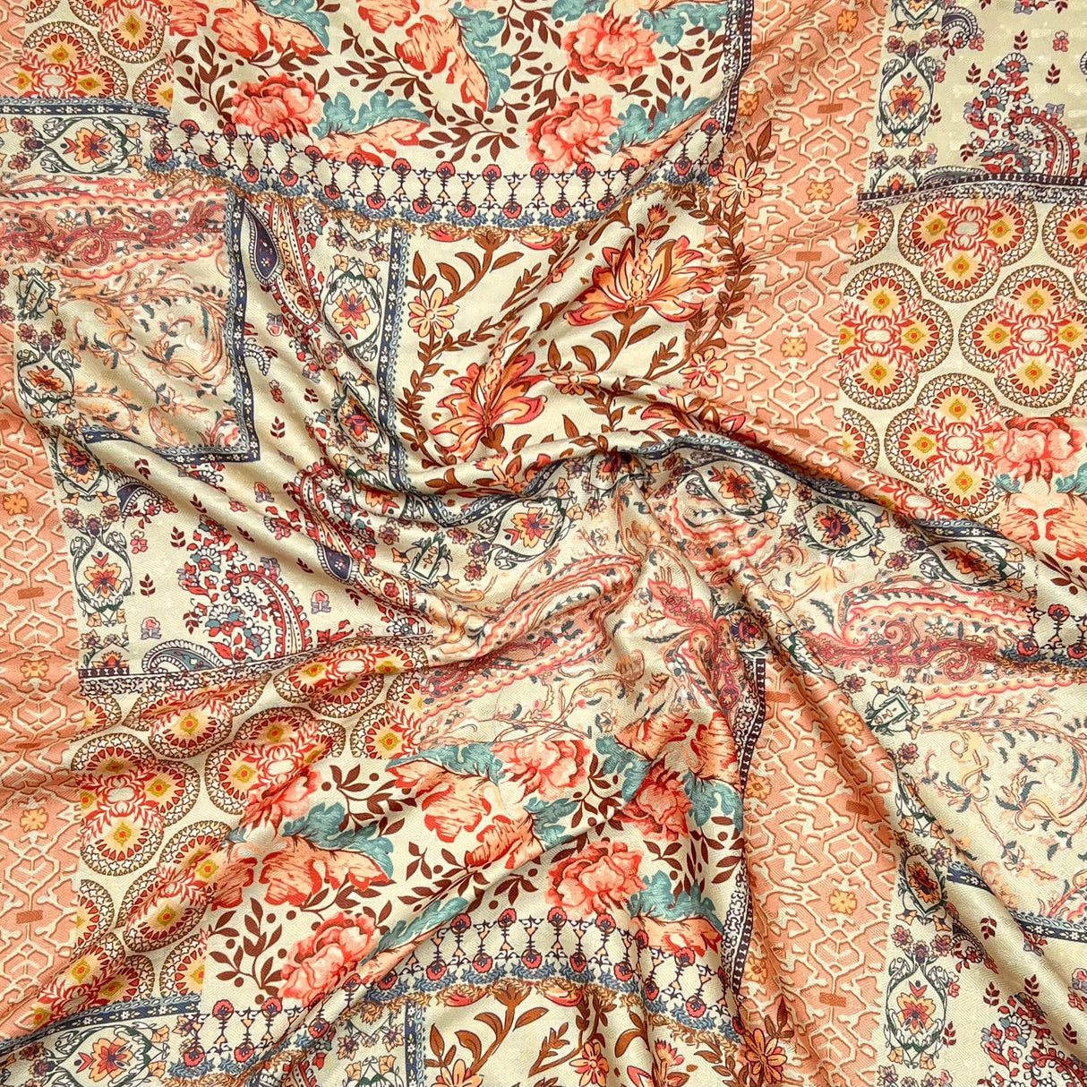Pound A Metre Per Metres Per Metre Printed Cashmere Effect Crepe Fabric- 45" Wide (Orange)