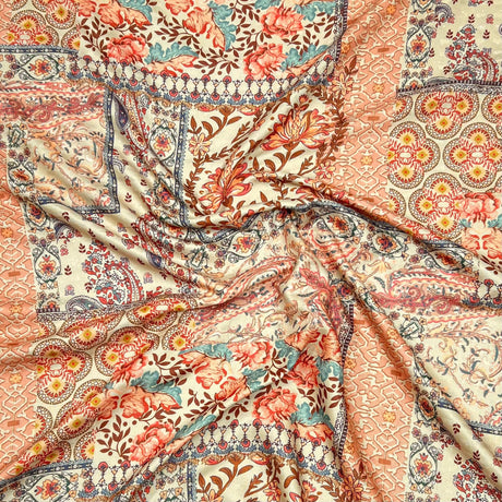 Pound A Metre Per Metres Per Metre Printed Cashmere Effect Crepe Fabric- 45" Wide (Orange)