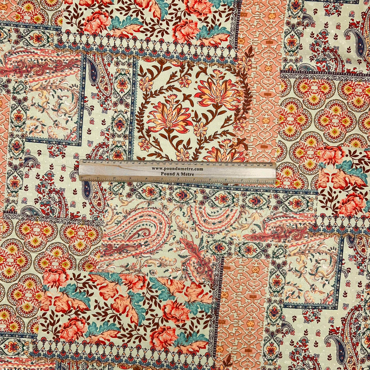 Pound A Metre Per Metres Per Metre Printed Cashmere Effect Crepe Fabric- 45" Wide (Orange)