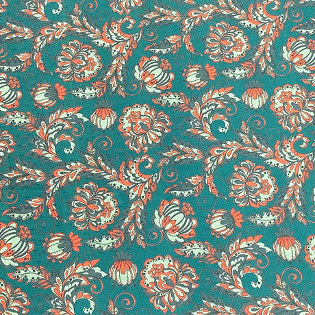 Pound A Metre Per Metre Per Metre Printed Cashmere Effect Crepe Fabric- 45" Wide (Teal)