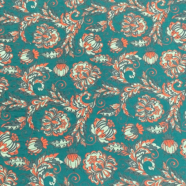 Pound A Metre Per Metre Per Metre Printed Cashmere Effect Crepe Fabric- 45" Wide (Teal)