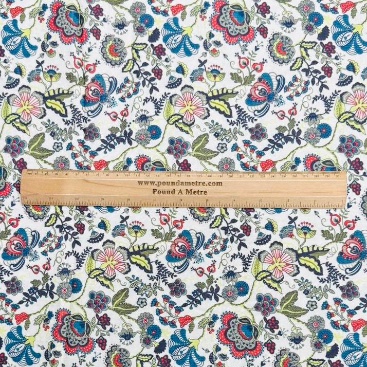Pound A Metre Per Metre Printed Cashmere Effect Crepe Fabric- 45" Wide (White Bloom)