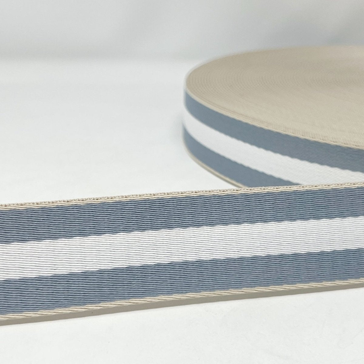 Per Metre Stripe Webbing, 40mm - (Baby Blue & White) - Pound A Metre
