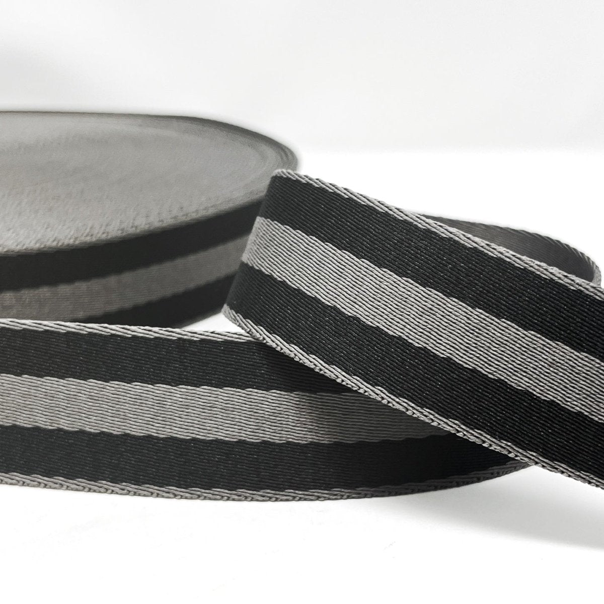 Per Metre Stripe Webbing, 40mm - (Black & Grey) - Pound A Metre