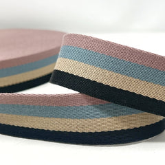 Per Metre Stripe Webbing, 40mm - (Black, Naturals,Blue & Pink) - Pound A Metre