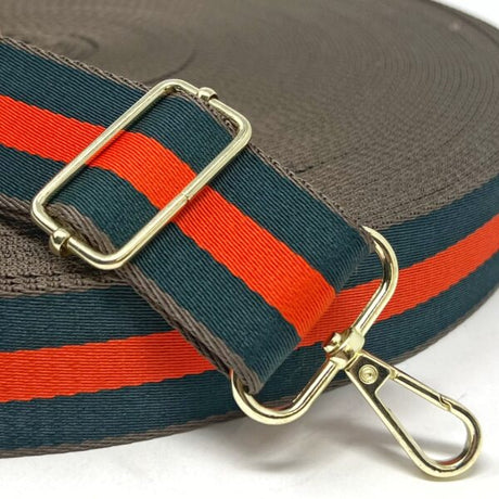 Per Metre Stripe Webbing, 40mm - (Emerald & Orange) - Pound A Metre