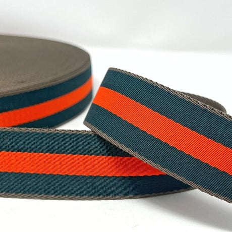 Per Metre Stripe Webbing, 40mm - (Emerald & Orange) - Pound A Metre