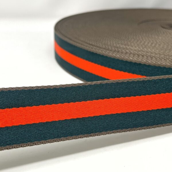 Per Metre Stripe Webbing, 40mm - (Emerald & Orange) - Pound A Metre