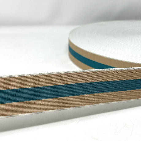 Per Metre Stripe Webbing, 40mm - (Taupe & Blue ) - Pound A Metre