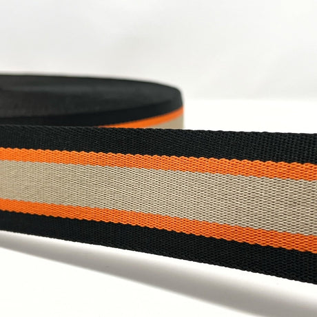 Per Metre Stripe Webbing, 50mm - (Black & Orange) - Pound A Metre