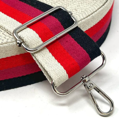 Per Metre Stripe Webbing, 50mm - (Black, Red& Naturals) - Pound A Metre