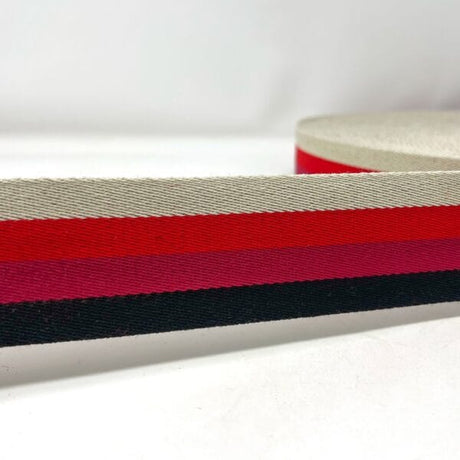 Pound A Metre Per Metre Stripe Webbing, 50mm - (Black, Red& Naturals)